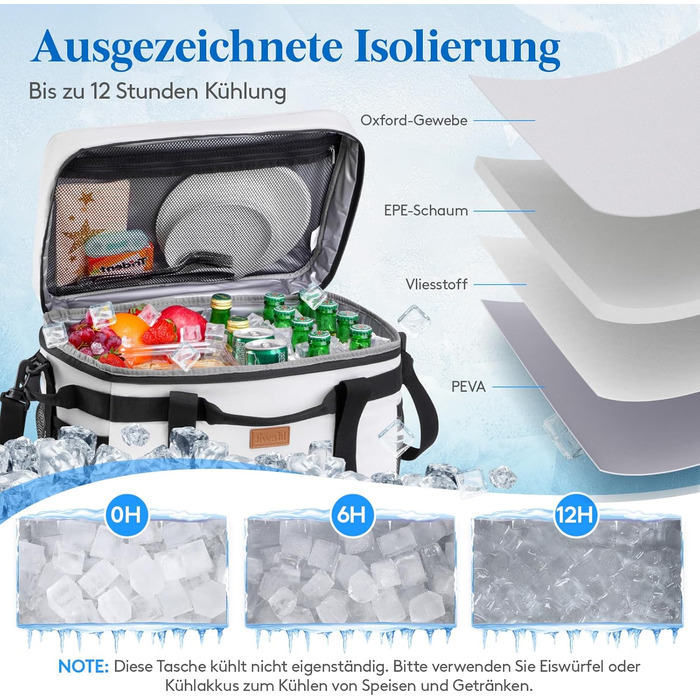 Lifewit Cooler Bag 30L, Foldable Picnic Bag for Food & Drinks, Portable Ice Bag for Men, Women, Insulated Thermal Bag for Work, Picnics, Camping, Silk Grey