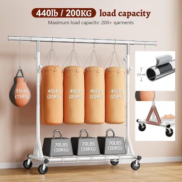Стійка для одягу на колесах FAVOOOSTY, металева, мобільна, до 200 кг, швидка збірка, білий колір, 1 перекладина