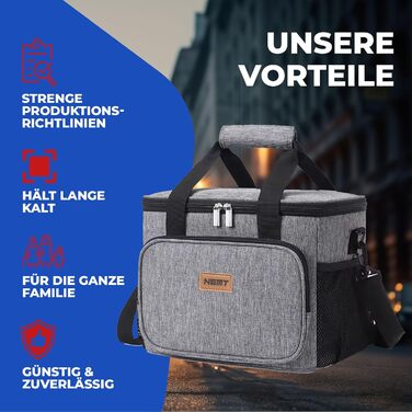 Сумка-холодильник NEMT 15L (сіра) з 2 акумуляторами холоду - для пікніків, обідів, подорожей та покупок