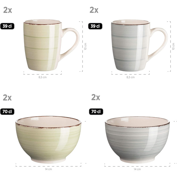 MÄSER Bel Tempo II: Набір посуду вінтажний, 16 предметів, для 4 осіб, кераміка ручної роботи, зелено-блакитний