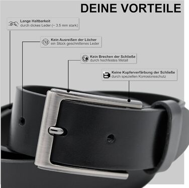 Чоловічий шкіряний ремінь Friedrich Hoffmann 'Cavallo Nero Nᵒ1', чорний, Made in Germany, 3,5 см, для костюма та джинсів