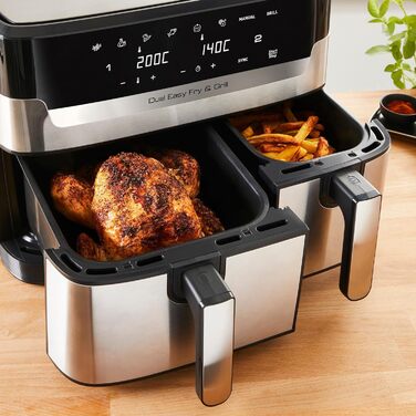 Tefal EY905D Easy Fry & Grill Dual Air Fryer 8.3 L 2700W Grilling Function, Black, Metallic