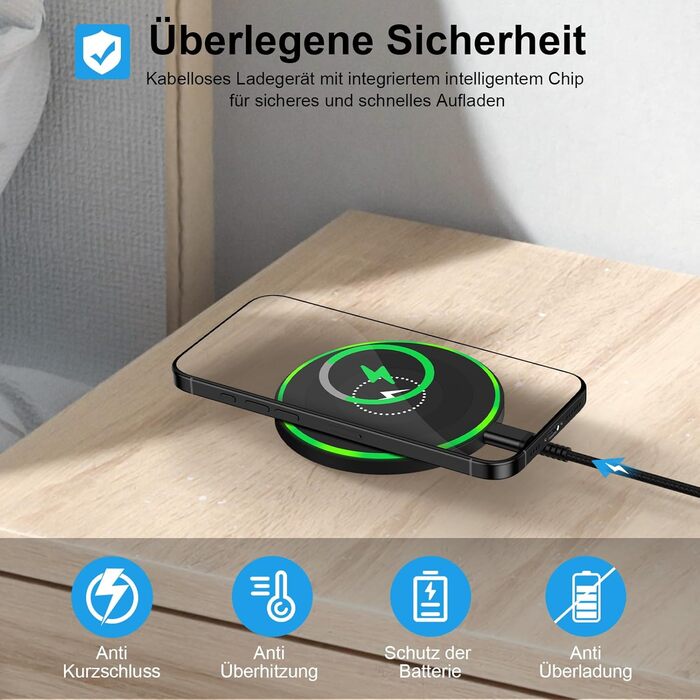 Бездротова зарядка 15W для Samsung Galaxy S25 Ultra/S24/S23/S22/S21/S20/Z Flip 7, Google Pixel 10/9/8/7, iPhone 16/17. Складана підставка, чорний колір