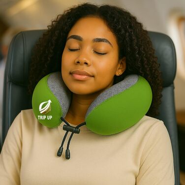 Подушка для шиї Trip Up з Memory Foam - для подорожей (літак, авто) - ергономічна, м'яка, дихаюча, регульована, чорна (Cedar Green)