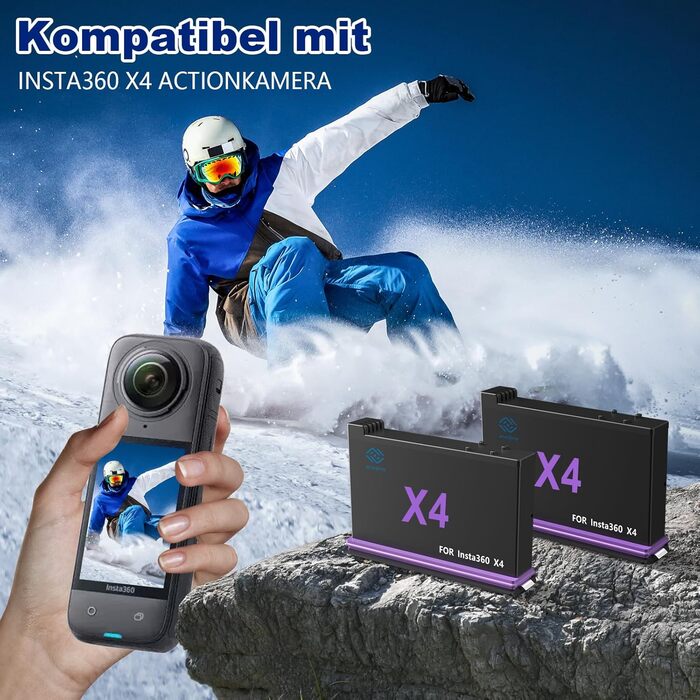 Акумулятор Insta360 X4 2500mAh + Швидке LED зарядне пристрій 3-канали USB (2 шт.) + SD картрідер для Insta360 X4