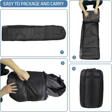 Спальний мішок Outdoor для кемпінгу 3 сезони, дорослий, 2 в 1, теплий, легкий, водонепроникний, для подорожей, хайкінгу та туризму, чорний