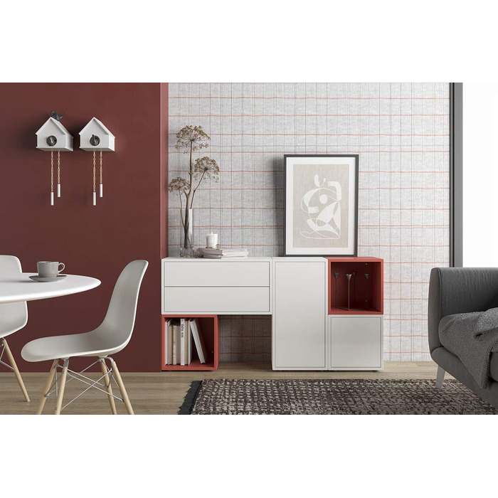 Настінна полиця Iconico Home QBE з 4 відсіками, 75x35x75 см, біла, одне відділення 37,5x35x37,5 см, корол червоний, для передпокою, вітальні, спальні, дитячої та робочої кімнати