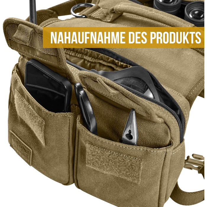 Шлейка для собак OneTigris з рюкзаком, Hoppy Caper 3.0 для піших прогулянок та хайкінгу, рюкзак для собак середніх та великих порід, 2 основні кишені, 4 додаткові кишені - Зелений (L, Коричневий)