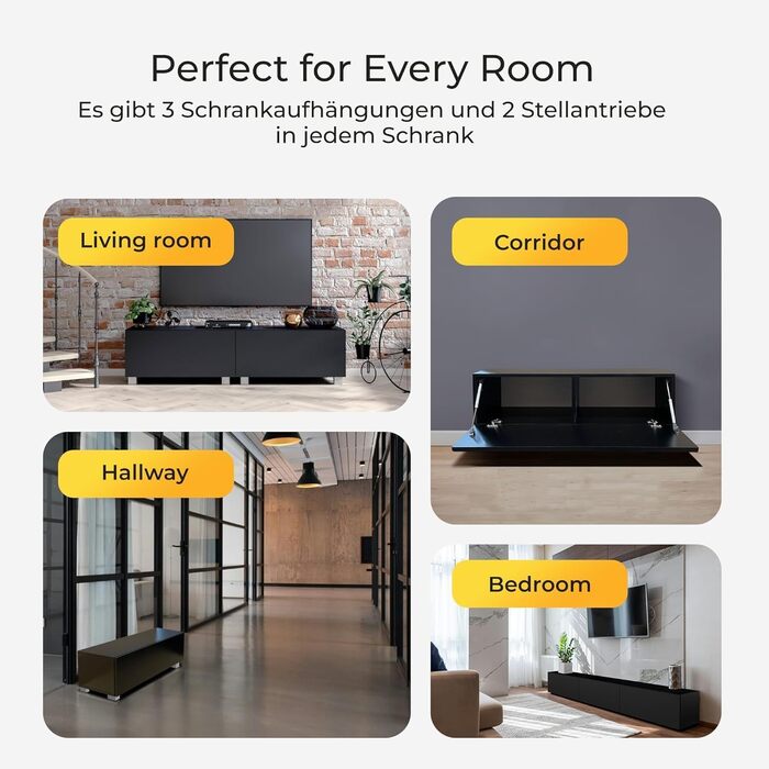 4housedesign® TV Board Lowboard Hanging | TV Cabinet Sideboard Living Room | Lowboard Living Room TV Shelf TV Board Hanging TV Cabinet TV 55 Inch - TV Lowboard Black Matt (200 (2x100), Black Matt)