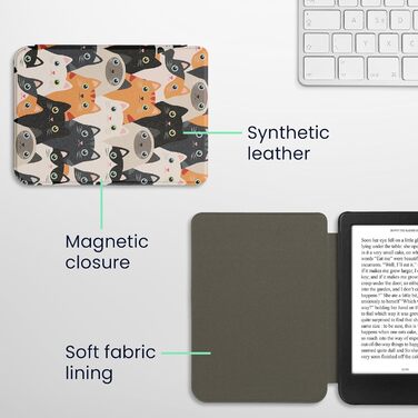 Чохол-книжка kwmobile для Kobo Clara BW/Clara Colour/Tolino Shine (5) / Shine Color - Чохол для електронного читача з принтом котів (помаранчевий, чорний, білий)