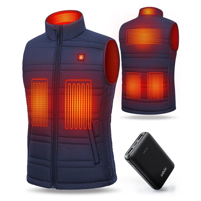 Обогреваемая жилетка UNBON для мужчин и женщин с Powerbank 10000mAh USB, 3 режима нагрева, 6 зон обогрева, жилетка-куртка с аккумулятором (M, Синий)