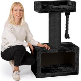 HAPPYPET Драбина для котів 'Mick', велика, стабільна, 103 см - преміум якість, 600 г плюшу, товстий стержень 18 см, велика площа для відпочинку, масивна кігтеточка для важких котів (наприклад, Мейн-кун), антрацит, 103 см