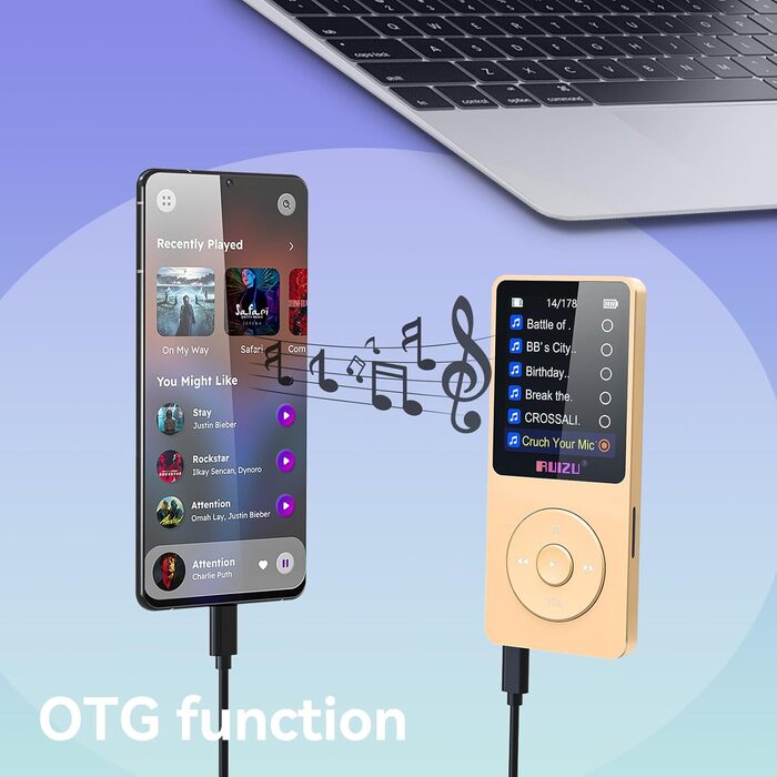 MP3-плеєр 64GB з Bluetooth 5.3, легкий (30г), до 80 годин роботи, 1.8