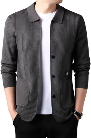 Чоловіча в'язана жилетка з ревером та довгими рукавами, стильна чоловіча жилетка з кишенями для осені, чоловіча жилетка з ревером та ґудзиками (XL, Gray)