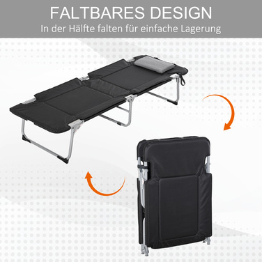 Outsunny Folding Camping Bed Field Bed with Pillow 183x66x33cm Lightweight Portable for Outdoor Camping Black Silver