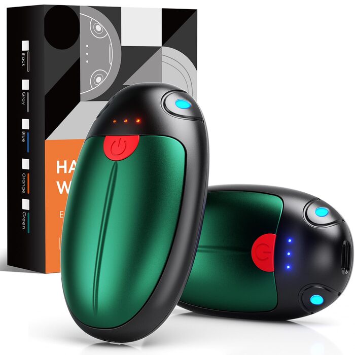 Електричні грілки для рук, набір 2 шт. USB, 20 годин тепла, 3 температурні режими, для спорту та Raynaud's, зелені