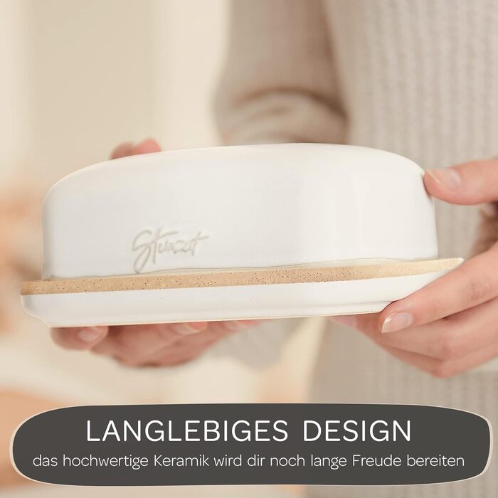 Stone Age Design Butter Dish - Ceramic Butter Dish for all common butter (250gr) - Butter bell and butter crock with unique design - Butter dish and butter box, dishwasher safe.