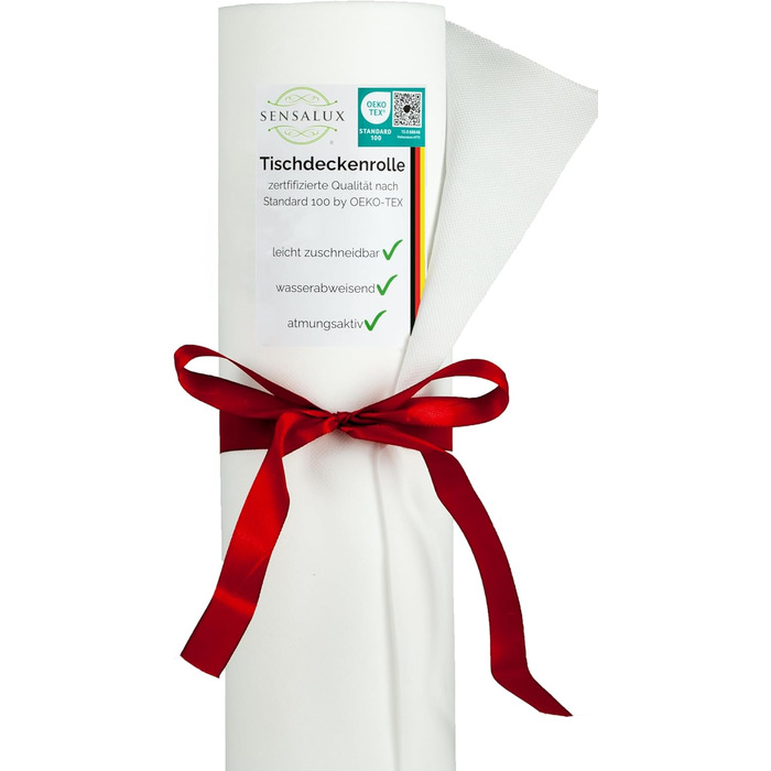 Sensalux Table Runner Roll, 1.18m x 25m, Washable Nonwoven Fabric, Oeko-TEX Standard 100 - Class I Certified, White
