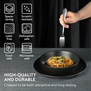 Набір посуду Navaris з каменю (16 предметів) на 4 особи - тарілки, супові тарілки, сервіз, набір посуду, антрацитовий колір