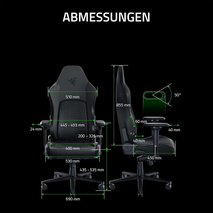 Ігрове крісло Razer Iskur V2 з адаптивною поперековою підтримкою, високощільною піною, екологічною EPU-еко-шкірою та 4D підлокітниками, чорне