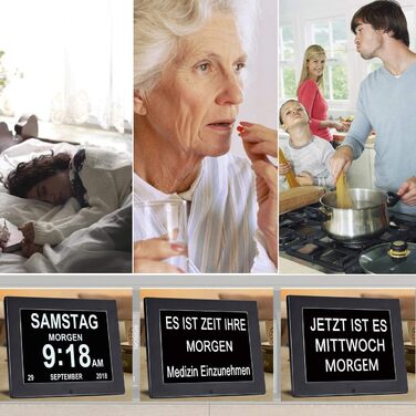 8-Inch Digital Alarm Clock, Digital Calendar Day Clock, Alarm Clock Multiple Modes with Reminder Function for Seniors, Dementia e.g. Alzheimer Patients, Large Font Electronic Calendar Day Clock - Black