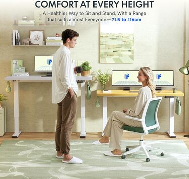 Регульований за висотою стіл FLEXISPOT 160x80 см з гачками, 25 мм стільниця, LED-дисплей та функція пам'яті (Акорн, Білий)