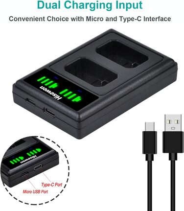 Зарядний пристрій для акумулятора NP-FW50 Hisewen Dual - сумісний з Sony ZV-E10, A6000, A6100, A6300, A6400, A6500, A7, A7 II, A7S, A7S II, A7R, A7R II, NEX-7, NEX-6