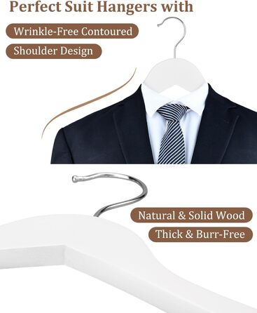 Дерев'яні вішалки для одягу AMKUFO, 20 шт., з антиковзким покриттям, обертовий гачок 360°, для джинсів, штанів, курток, сорочок, суконь, натуральне дерево (Білий/Розкішний сад)