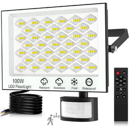 Viugreum LED Floodlight with Motion Sensor 20000lm Outdoor IP66 Waterproof Spotlight 6500K Cold White Outdoor Light Floodlight for Garden (100w, 1PCS)