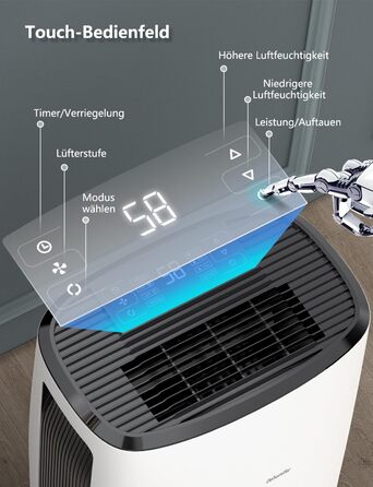 Електричний осушувач повітря 20L з цифровим дисплеєм, таймером та функцією сушіння білизни, розумне керування вологістю, захист від дітей, модель B20L