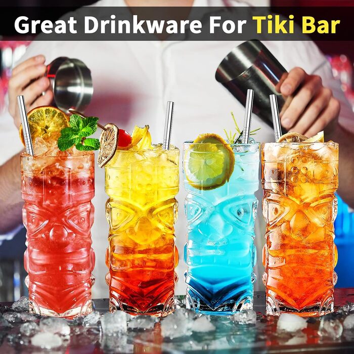 Скляні стакани Tiki, прозорі, набір 170-400 мл, для коктейлів, тропічний стиль