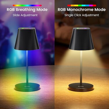LED настільна лампа Quntis бездротова, торцева, з регулюванням яскравості, акумуляторна, USB, 3000K-5000K, IP44, для дому та вулиці, чорна (2, 3 колірні температури + RGB)