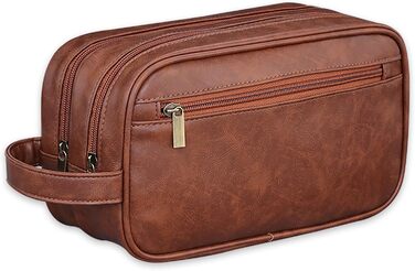 Чоловіча косметичка Kulturbeutel, водонепроникна сумка з PU-шкіри, чоловіча валізка з вологостійким мішечком, двошарова косметичка, дорожня сумка для чоловіків (коричнева шкіра)