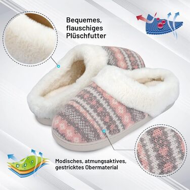 Жіночі зимові капці AONEGOLD з плюшу та ефектом пам'яті (Memory Foam), теплі домашні та вуличні тапочки, протиковзкі, рожеві, розмір 40/41 EU