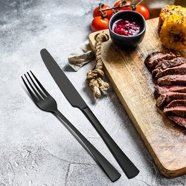 Bestdin Cutlery Set, 6 Persons, 30-Piece Stainless Steel Cutlery Set, Matte Black, Dining Cutlery Set with Knife, Fork, and Spoon, High-Quality Stainless Steel, Dishwasher Safe.