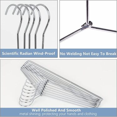 Amber Home 20-Piece 43cm Chrome Iron Clothes Hangers, Silver Metal Clothes Hangers for Suit, T-Shirt, Shirt, Jacket, Dress, Pants, Robust and Durable