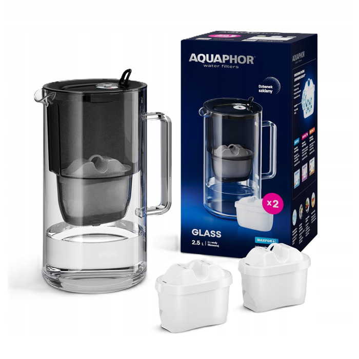 Скляний фільтр-кувшин Aquaphor Glass 2,5 л + 2 картриджі Maxfor+ Mg, чорний