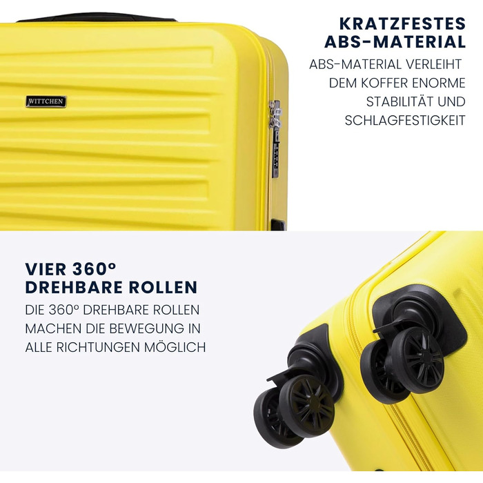 WITTCHEN Skyspeed Line - великий валіза з ABS, жорсткий корпус, телескопічна ручка, 4 колеса, колір жовтий, підходить для Lufthansa, Eurowings, Ryanair, Condor
