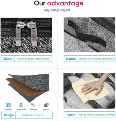 Підліжкова комода для взуття Homyfort 2 шт. з прозорим кришкою - органайзер для взуття. Містка коробка для зберігання взуття з 14 + 4 відділеннями, сірий льон, XDUBS14S4 (Чорний, XL)