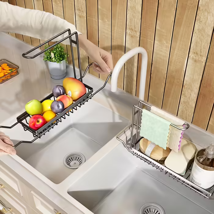 TZAMI Dish Soap Organizer with Sponge Holder, Stainless Steel Sponge Holder, Small Dish Rack Shelf Caddy, Kitchen Organization Helper (Silver, S)