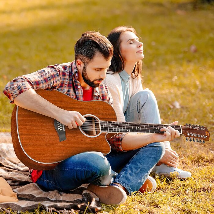 Електроакустична гітара Vangoa 12-струнна, 41 дюйм, коричнева, з підсилювачем та 4-х смуговим ЕQ