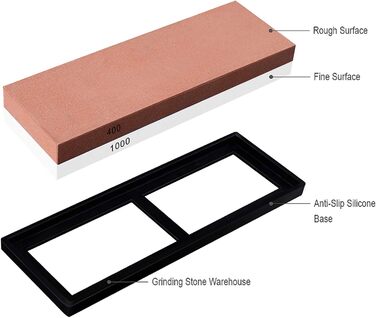 Набір для заточування ножів Emsmil 2-в-1 з зернистістю 400/1000, двосторонній, професійний, з антиковзким силіконовим основанням