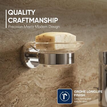 Тримач для мильниці GROHE Essentials, скло та метал, приховане кріплення, круглий, хром, 40444001