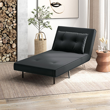 HOMCOM Sleeper Chair Folding Chair with Bed Function 77x88x83cm, Single Sofa with Cushion, Velvet Upholstered Sofa in Black for Guests