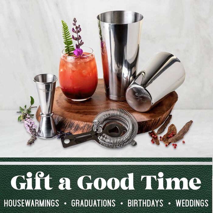 Stainless Steel Cocktail Shaker Set - Mixology Bar Set with Accessories | Silver Cocktail Kit
