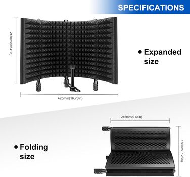 Акустичний ізоляційний екран для мікрофона AOKEO AO-504, поп-фільтр та звукопоглинаючий щит (регульований)