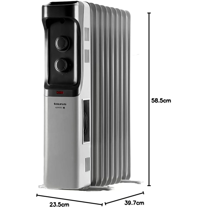 Олійний радіатор Taurus Dakar 7 елементів, 1500W, з термостатом, захист від перегріву, сірий