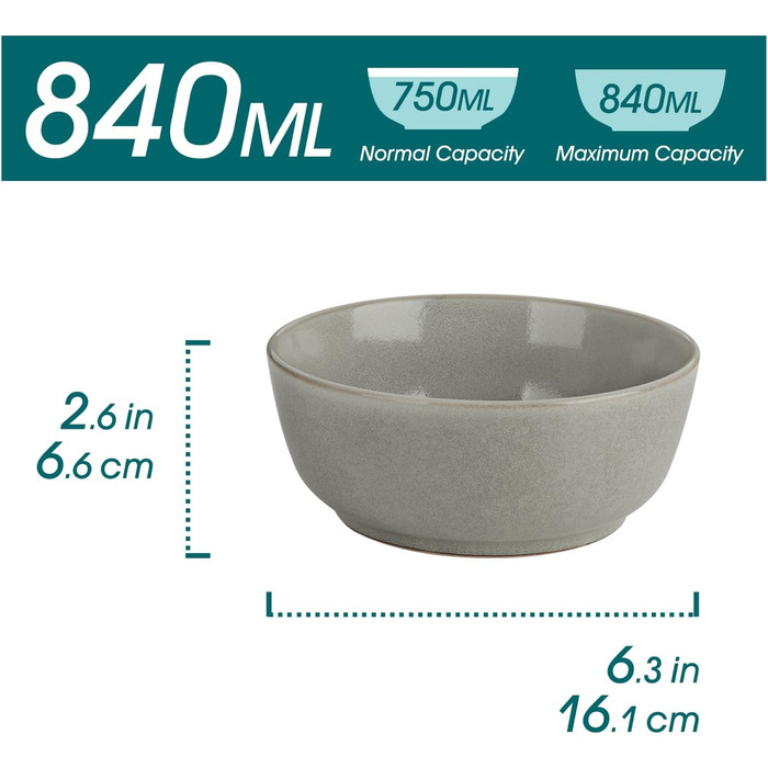 Набір мисок vancasso ANYA для сім'ї (6 шт.), 840 мл, коричневий, з кераміки, стійкий до подряпин, для мікрохвильовки та посудомийної машини