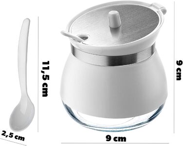 Цукорниця KADAX з ложкою, 270мл, контейнер для цукру з порошковим покриттям, 9x9см, цукрониця в 2 кольорах, дозатор для спецій з кришкою для чаю, цукру (білий)