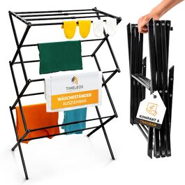 Складана сушилка для білизни - компактна, 6 ярусів, 11 стрижнів, чорна. Підходить для ванної, балкону, дверей та душу.